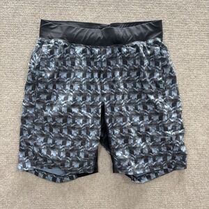 Lululemon T.H.E. Lined Black/Gray Pattern Shorts 9" Inseam Men's Sz Medium EUC
